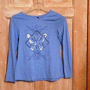 Long sleeve blue butterfly shirt